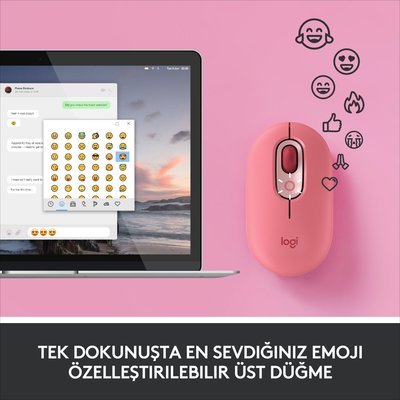 Logitech POP Mouse Heartbreaker Emoji Tuşlu Sessiz Kablosuz Mouse - Pembe