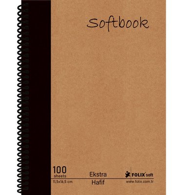 Folix Softbook 115 x 165 cm Sert Kapak Kraft Ekstra Hafif Krem Kağıt Spiralli Çizgili Defter 100 Yarak