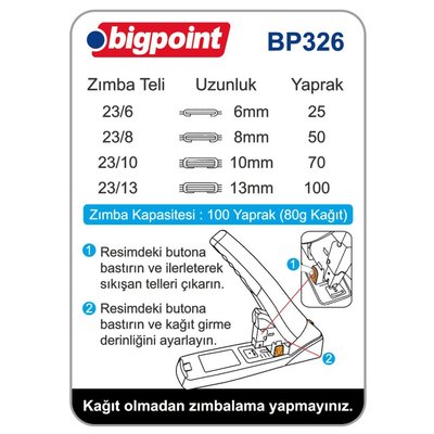 Bigpoint Arşiv Zımba Makinesi Power Save 100 Yaprak Siyah BP326