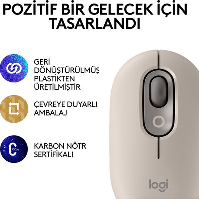 Logitech Pop Mouse Mist Emoji Tuşlu Sessiz Kablosuz Mouse - Bej