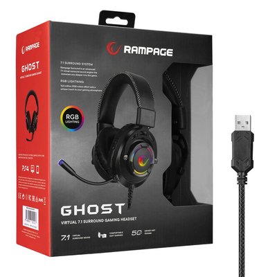 Rampage RM-K28 Ghost Siyah 7.1 Surround Usb Rgb Işık Efektli Gaming Oyuncu Mikrofonlu Kulaklık Siyah