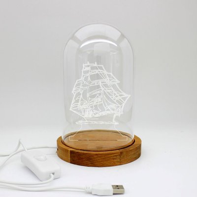 Kare Dekor Gemi 3D Işıklı Fanus