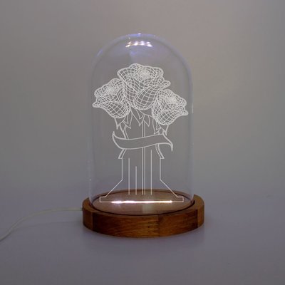 Kare Dekor Gül 3D Işıklı Fanus