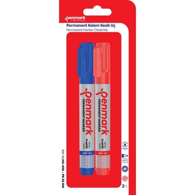 Penmark Permanent Marker Kesik Uç  2 Lı  Blister Mavi- Kırmızı