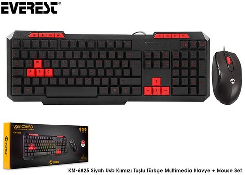 Everest KM-6825 Kırmızı Kablolu Klavye Mouse Seti
