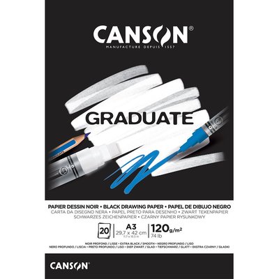 Canson Graduate Cangrad Siyah 20 Sayfa A3 120 gr Çizim Bloğu