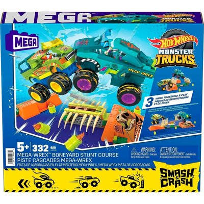 MEGA Hot Wheels Monster Trucks Yapım Oyuncağı Smash & Crash Mega-Wrex Boneyard Dublör Sahası HKF89