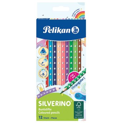 Pelikan Silverino Üçgen Kuru Boya Kalemi 12li Kutu