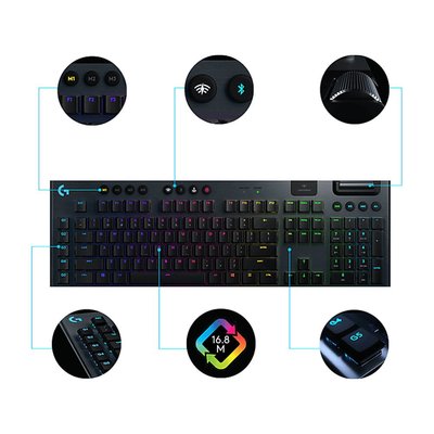 Logitech G G915 LIGHTSPEED RGB Tam Boyutlu İngilizce Q Kablosuz Oyuncu Klavyesi - Siyah