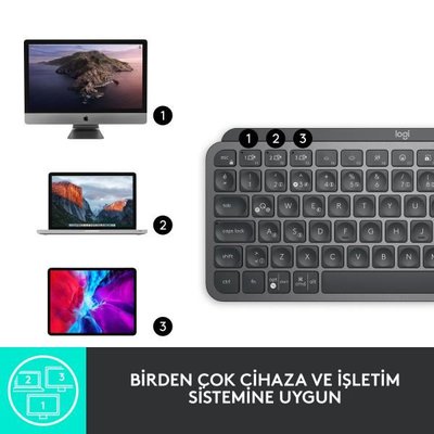 LOGITECH MX Keys Mini Minimalist Kablosuz Bluetooth Aydınlatmalı Klavye