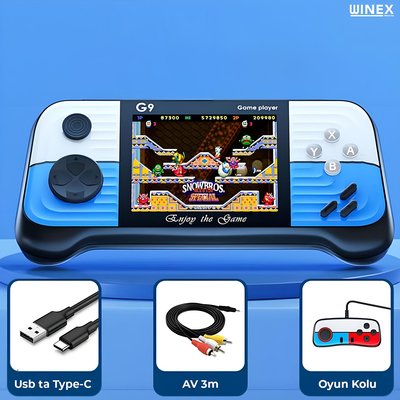 Winex G9 Retro 3.0 inç Tv Bağlanan 2.Joystickli Oyun Konsolu Mavi  (666 Klasik Oyunlar)