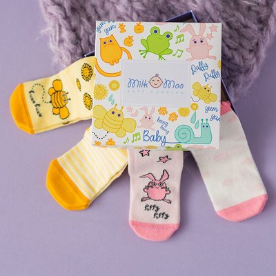 Milk&Moo Bebek Çorabı 4'lü Set Arı Vız Vız ile Çançin 0-12