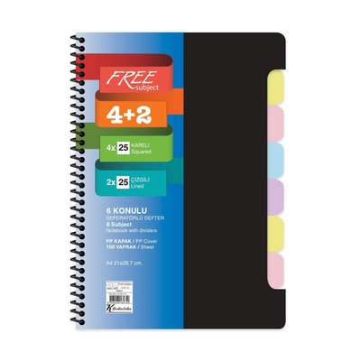 Keskin A4 4+2x25=150Yp. Ayraçlı Free Subject Defter Siyah