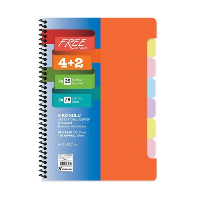 Keskin A4 4+2x25=150Yp. Ayraçlı Free Subject Defter Turuncu