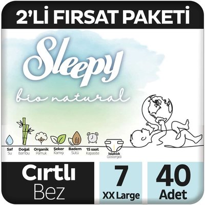 Sleepy Bio Natural 2'li Fırsat Paketi Bebek Bezi 7 Numara XXL 40 Adet