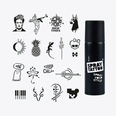 One Spray Tattoo Tanışma Paketi / Dövme Şablon Seti ve Siyah Sprey (Mixpack)