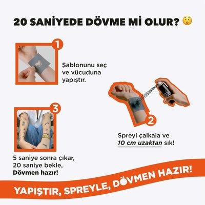 One Spray Tattoo Tanışma Paketi / Dövme Şablon Seti ve Siyah Sprey (Mixpack)