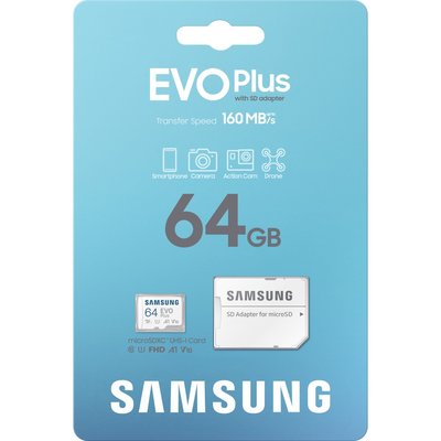 Samsung Evo Plus MB-MC64SA Class 10 UHS-I U1 A1 V10 64 GB Micro SD Kart