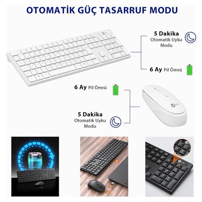 Lenovo Lecoo KM2001 Kablosuz Türkçe Q Klavye & Mouse Set Beyaz