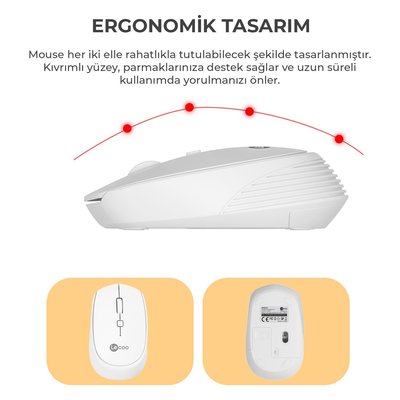 Lenovo Lecoo KM2001 Kablosuz Türkçe Q Klavye & Mouse Set Beyaz