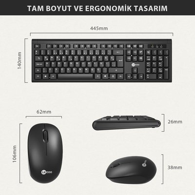 Lenovo Lecoo KW200 Kablosuz Türkçe Q Klavye & Mouse Set Siyah