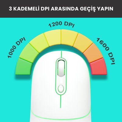 Lenovo Lecoo WS210 Dual Mod RGB 2.4GHz WiFi+ Bluetooth 1600DPI 6 Tuşlu Şarjlı Sessiz Kompakt Kablosuz Optik Mouse Beyaz