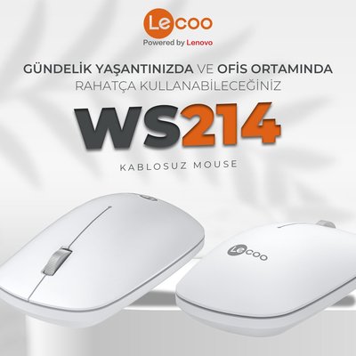 Lenovo Lecoo WS214 1200 DPI Kablosuz Optik Mouse Beyaz