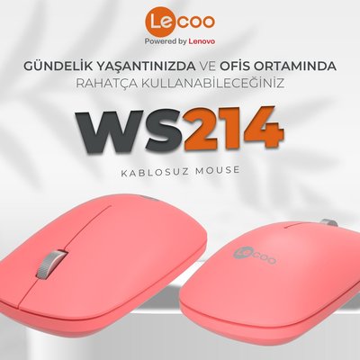 Lenovo Lecoo WS214 1200 DPI Kablosuz Optik Mouse Pembe