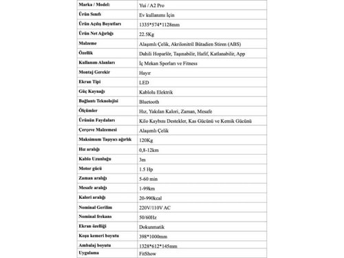 Yui A2 Pro 2024 Model 12 Km Hız-120 Kg Taşıma Kapasitesi-bluetooth Hoparlör-akıllı Koşu Bandı-1.5 Hp