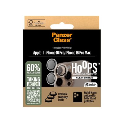 PanzerGlass® iPhone 16 Pro/16 Pro Max, Hoops™ Transparan, Kamera Koruyucu