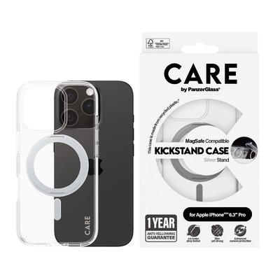 PanzerGlass Care by iPhone 16 Pro Feature Kickstand & MagSafe Gümüş Kılıf