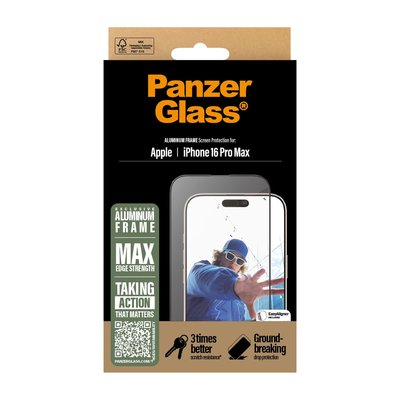 PanzerGlass® iPhone 16 Pro Max, Alüminyum Çerçeve, UWF, Ekran Koruyucu