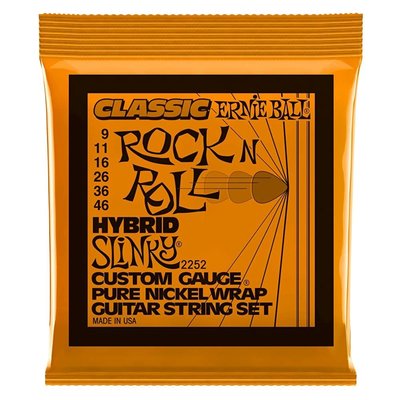 Ernie Ball P02252 - Hybrid Slinky Classic Rock N Roll Pure Nickel Wrap 9-46 Elektro Gitar Teli