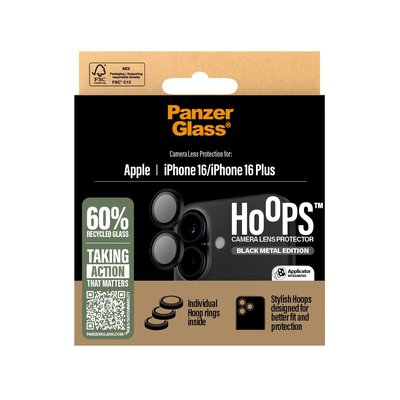 PanzerGlass® iPhone 16/16 Plus, Hoops™ Siyah, Kamera Koruyucu