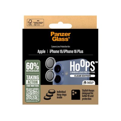 PanzerGlass® iPhone 16/16 Plus, Hoops™ Transparan, Kamera Koruyucu