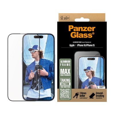 PanzerGlass® iPhone 16, Alüminyum Çerçeve, UWF, Ekran Koruyucu