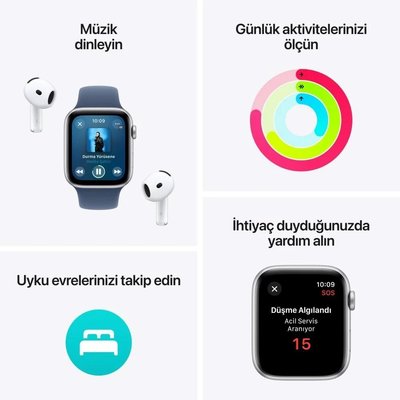 Apple Watch SE GPS 44mm Aluminium Case with Denim Sport Band - M/L