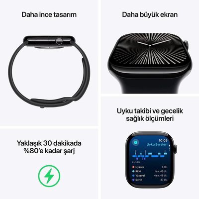 Apple Watch Series 10 GPS 46mm Aluminium Case with Black Sport Band - S/M