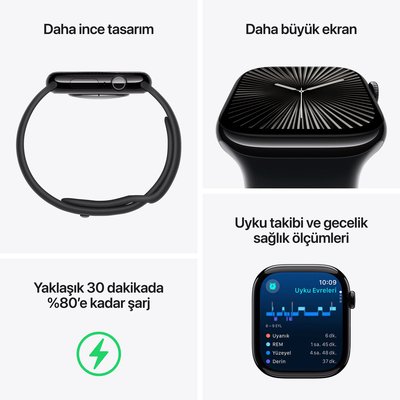 Apple Watch Series 10 GPS 46mm Aluminium Case with Black Sport Band - M/L