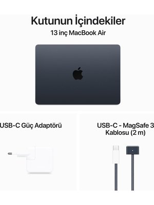 MacBook Air M3 8 GB 256 GB SSD 13.6 MRXV3TU/A Gece Yarısı