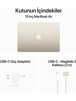 MacBook Air M3 8 GB 256 GB SSD 15.3 MRYR3TU/A Yıldız Işığı