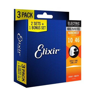 Elixir 10-46 Nanoweb Ekonomik 3'lü Set Elektro Gitar Teli (16542)