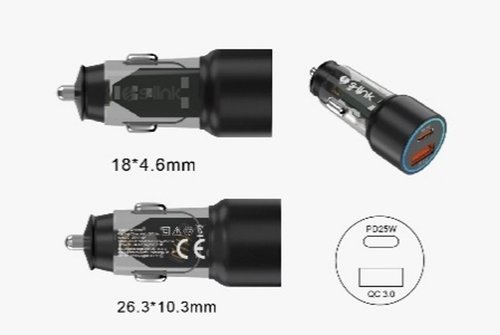 S-link SL-AC43TP TypeC to TypeC Kablolu 43W PD 25W + QC3.0 18W Siyah Araç Şarj Cihazı