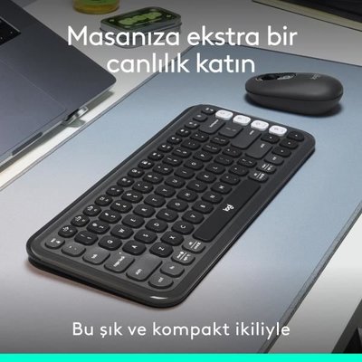 LOGITECH Pop Icon Bluetooth Klavye & Mouse Seti Grafit 