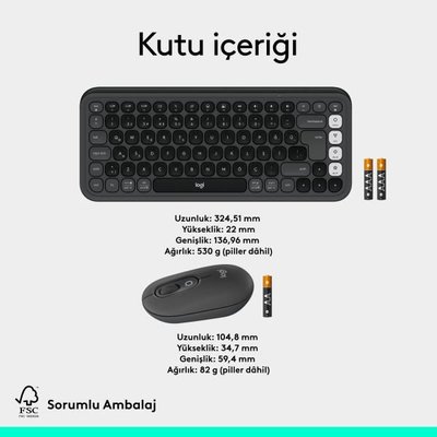 LOGITECH Pop Icon Bluetooth Klavye & Mouse Seti Grafit 