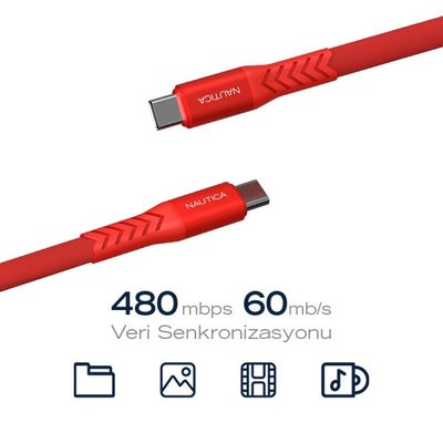 Nautıca C400 65W Typ-C&Typ-C Şarj Kablosu Kırmızı