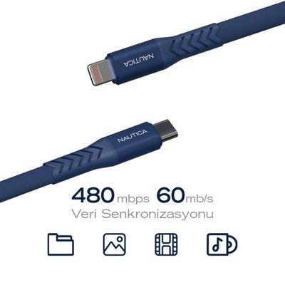 Nautıca C420 20W Lightning & Typ-C Şarj Kablosu Mavi