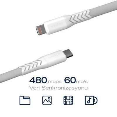 Nautıca C420 20W Lightning & Typ-C Şarj Kablosu Beyaz