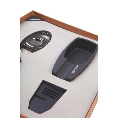 Parmida Çakmak Kesici Küllük Sehpa Dörtlü Siyah - Gunmetal Puro Seti