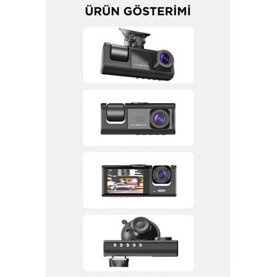 Torima Ta-01 Siyah 1080P Araç Içi 3 Kameralı LCD Ekranlı Gece Görüşlü G-Sensör Geri Görüş Kameralı Yol Kayıt Araç Kamerası